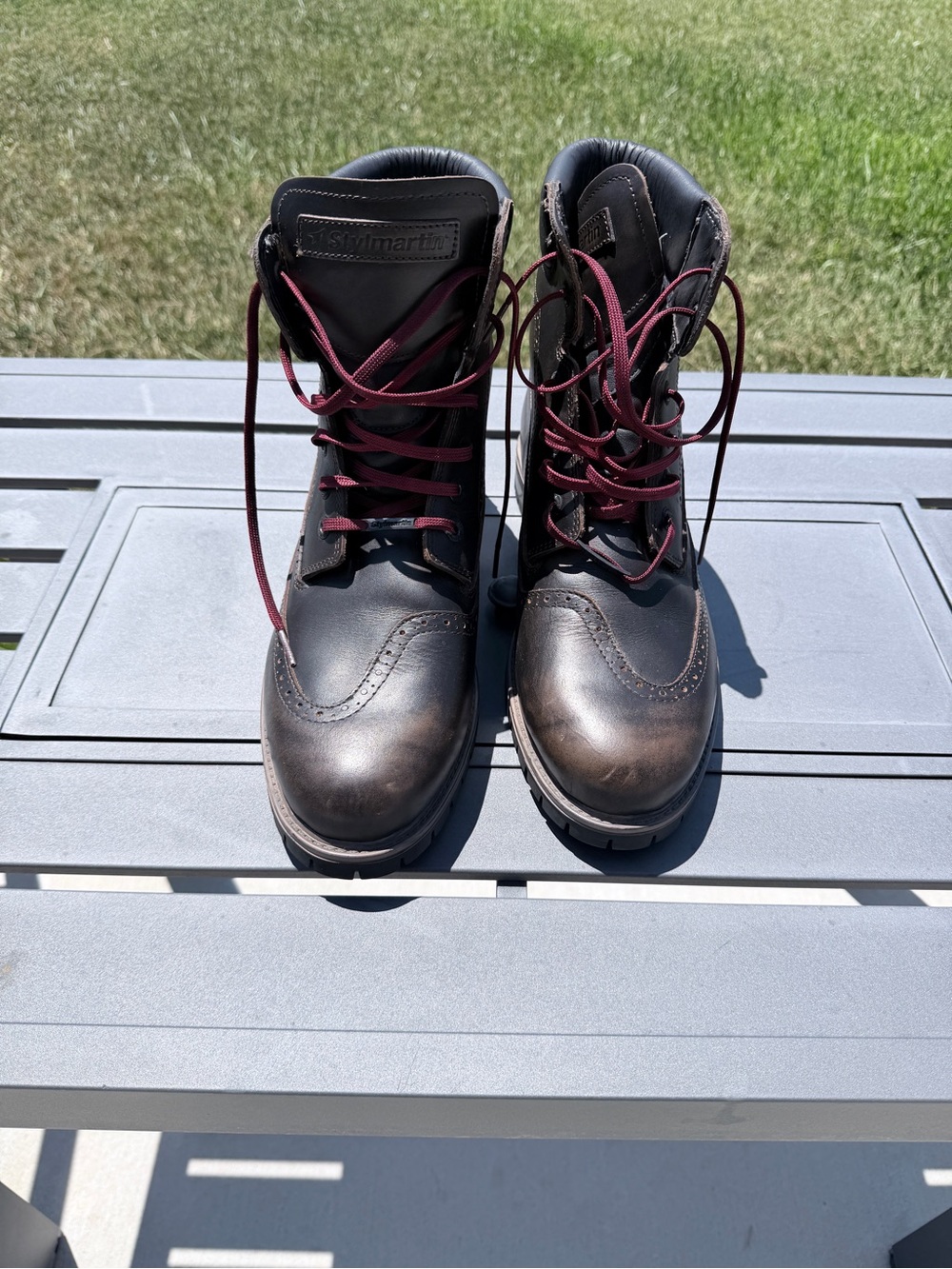 Stylmartin Men's Brown Leather Lace-Up Motorcycle Boots with Burgundy Laces